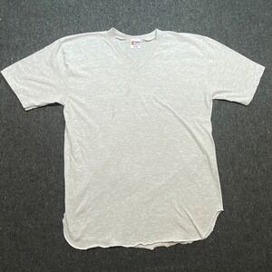 Eagle USA Vintage 90s Men XL Gray V Neck Curved Hem Shirt Made in USA Distressed
